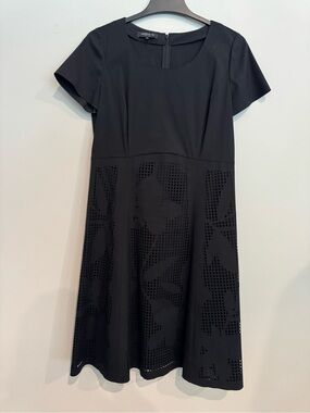 Lafayette 148 New York Black Short-Sleeve Laser-Cut Midi Dress